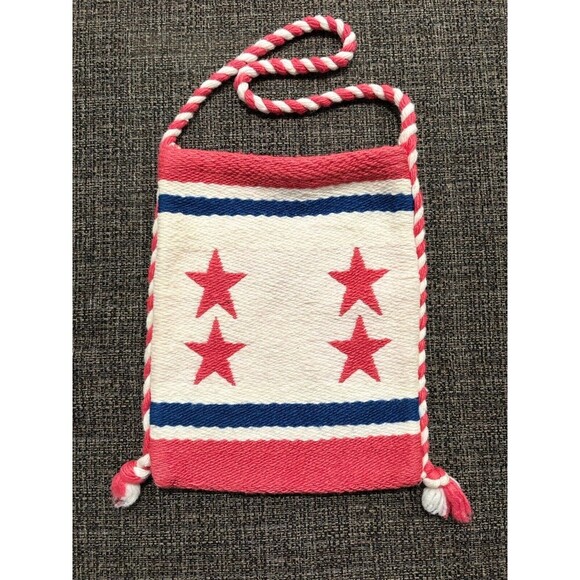 UNBRANDED Red White Blue Stars Greek Woven Vintage Hippie Tote Crossbody Bag - Picture 2 of 7